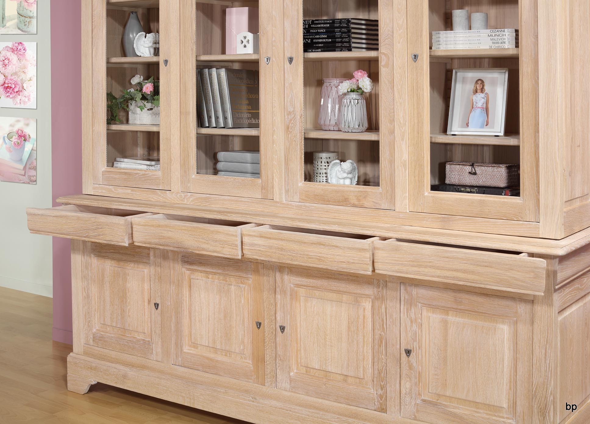 Estantería Librería Sarah de 4 estantes fabricada en madera de roble macizo  al estilo Louis Philippe estilo
