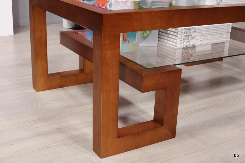 Mesa de centro rectangular Alice fabricada en madera maciza de cerezo y  Vidrio estilo Contemporáneo