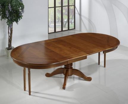 Mesa de comedor ovalada 160x120 fabricado en madera de roble macizo al estilo Louis Philippe + 3 extensiones de 40 cm