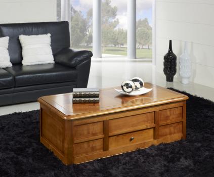 Mesa de Centro con Bar Paulino fabricado en madera de Cerezo macizo al estilo Louis Philippe