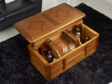 Mesa de Centro con Bar Paulino fabricado en madera de Cerezo macizo al estilo Louis Philippe