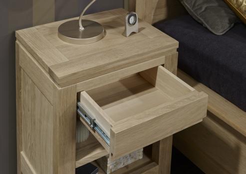 Mesa de noche de 1 cajón y 1 receso fabricada en madera de roble sólido colección naturaleza