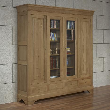 Biblioteca Corentin de 4 puertas fabricada en madera de roble macizo al estilo Louis Philippe.