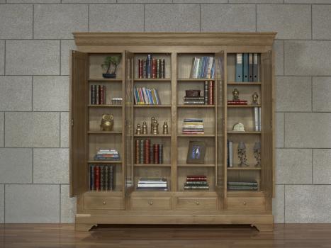 Biblioteca Corentin de 4 puertas fabricada en madera de roble macizo al estilo Louis Philippe.