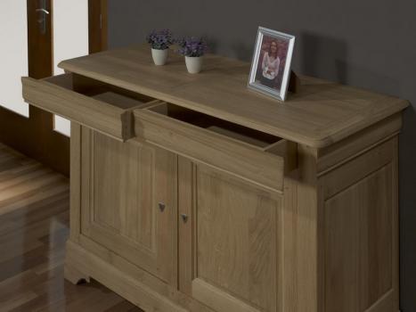 Aparador comedor 2 y puertas 2 cajones Laura hecho en roble macizo estilo Louis Philippe ancho 130cm Roble Cepillado Natural