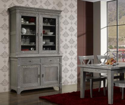 Armario Vitrina Lisa de 2 cuerpos y 2 puertas Estantería fabricada en madera de roble macizo estilo Directoire 