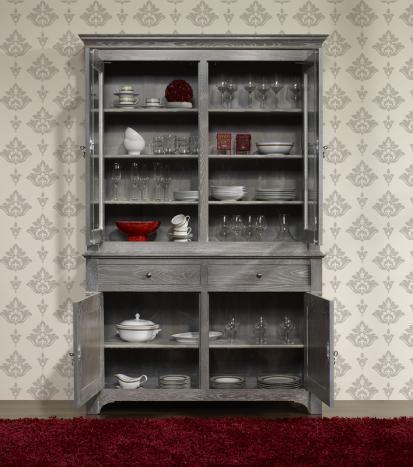 Armario Vitrina Lisa de 2 cuerpos y 2 puertas Estantería fabricada en madera de roble macizo estilo Directoire 