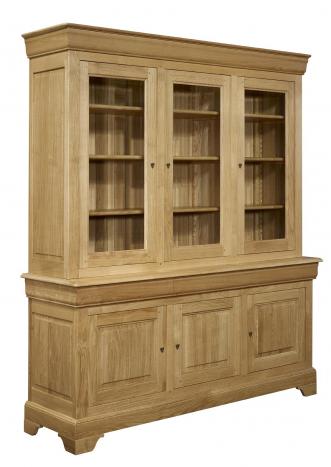 Biblioteca de 2 cuerpos y 3 puertas fabricada en madera de roble macizo en estilo Louis Philippe 