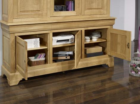Armario aparador para loza Thibaud 2 cuerpos fabricado en madera de roble macizo de estilo Louis Philippe
