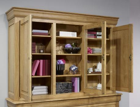 Armario aparador para loza Thibaud 2 cuerpos fabricado en madera de roble macizo de estilo Louis Philippe