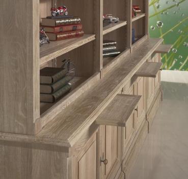 Biblioteca Alix de 2 Cuerpos y 6 puertas fabricado en madera de roble macizo de estilo Directoire con escalera