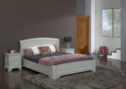 Mesa de noche 2 cajones -Baptiste hecha de madera de roble macizo estilo Louis Phlippe acabado Roble Escovado Gris Perla