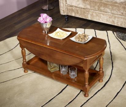 Mesa de centro Zoe ovalada con solapas fabricada en madera maciza de cerezo estilo Louis Philippe