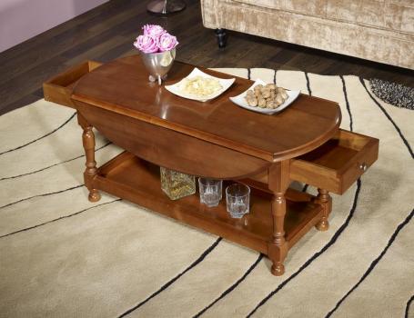 Mesa de centro Zoe ovalada con solapas fabricada en madera maciza de cerezo estilo Louis Philippe