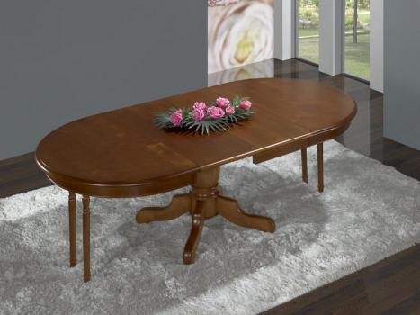Mesa de comedor ovalada pata central Delphine fabricada en madera de  Cerezo macizo al estilo Louis Philippe 135x110cm