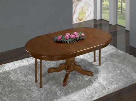 Mesa de comedor ovalada pata central Delphine fabricada en madera de  Cerezo macizo al estilo Louis Philippe 135x110cm