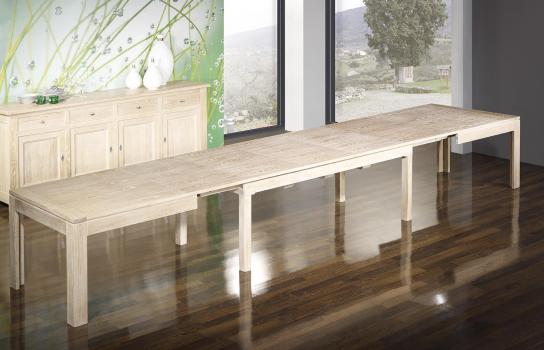 Mesa de comedor rectangular de línea Contemporánea fabricada en madera de roble macizo con 210x100 + 5 extensiones Largo total de 5 metros