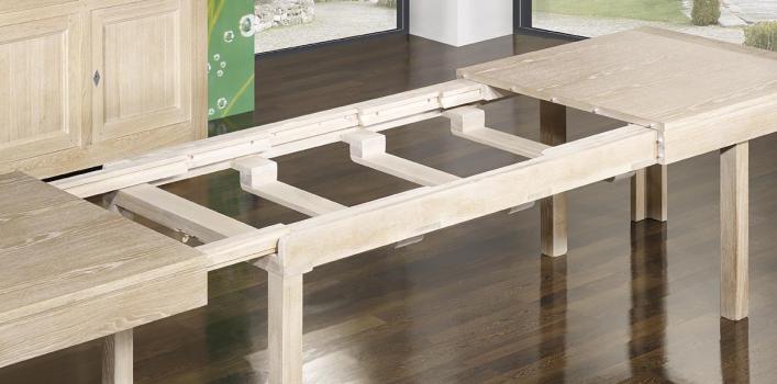 Mesa de comedor rectangular de línea Contemporánea fabricada en madera de roble macizo con 210x100 + 5 extensiones Largo total de 5 metros