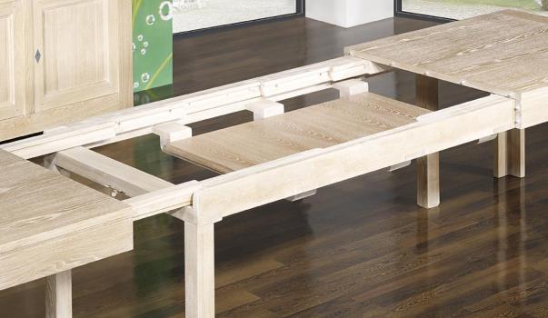 Mesa de comedor rectangular de línea Contemporánea fabricada en madera de roble macizo con 210x100 + 5 extensiones Largo total de 5 metros