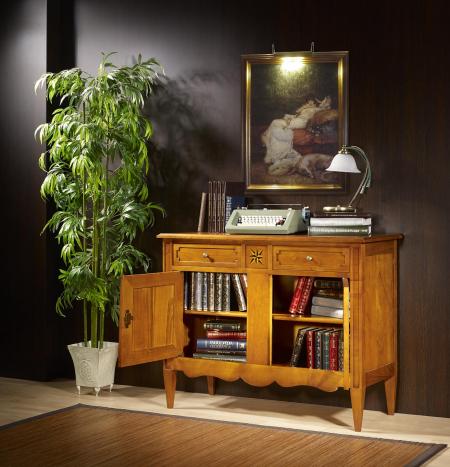 Aparador 2 puertas y 2 cajones con Marquetería Rose Vientos fabricada en madera de Cerezo Macizo estilo Directorio
