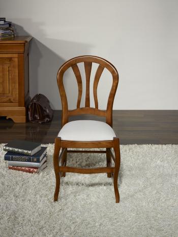 Silla Camille fabricada en madera de haya maciza estilo Louis Philippe asiento de tela