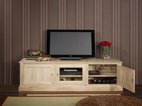 Mueble TV Damien fabricado en madera de Roble macizo estilo Directorio longitud 2,00 metros acabado cepillado blanqueado