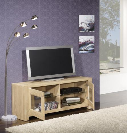 Mueble TV Loann de 2 puertas fabricado en madera de roble macizo de estilo contemporáneo