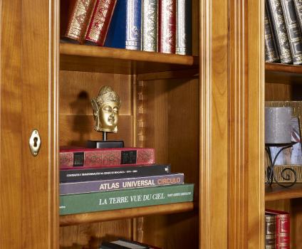 Biblioteca Sabine de 2 cuerpos y 6 puertas fabricada en madera de cerezo macizo estilo Directoire