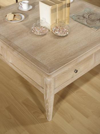 Mesa de centro cuadrada fabricada en madera de Roble macizo estilo Directoire 