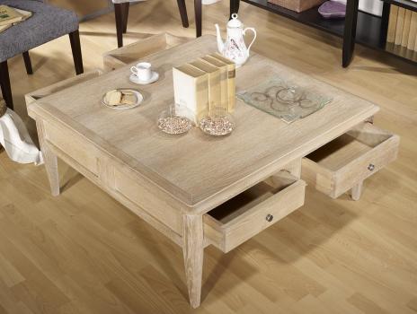 Mesa de centro cuadrada fabricada en madera de Roble macizo estilo Directoire 