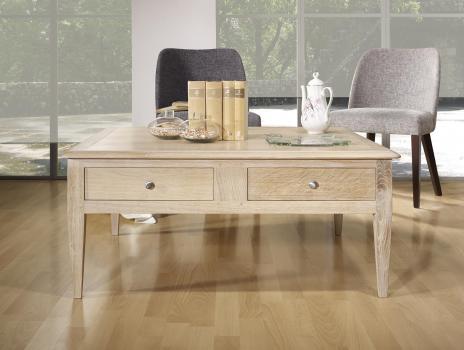 Mesa de centro cuadrada fabricada en madera de Roble macizo estilo Directoire 