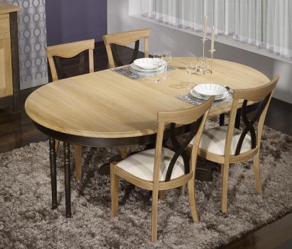 Mesa de comedor redonda Anna con pata central fabricada en madera de roble macizo al estilo Louis Philippe Acabado Cepillado Natural