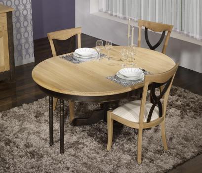 Mesa de comedor redonda Anna con pata central fabricada en madera de roble macizo al estilo Louis Philippe Acabado Cepillado Natural