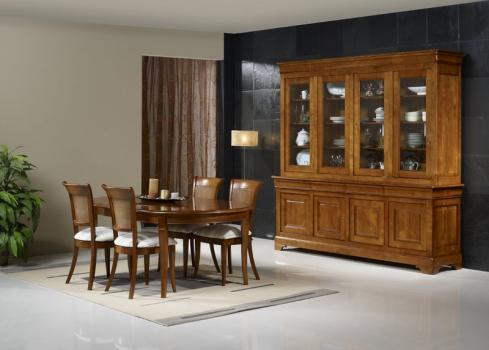 Mesa de comedor Ovalada Julia 180*120 fabricada en madera de Cerezo macizo al estilo Louis Philippe con 5 extensiones