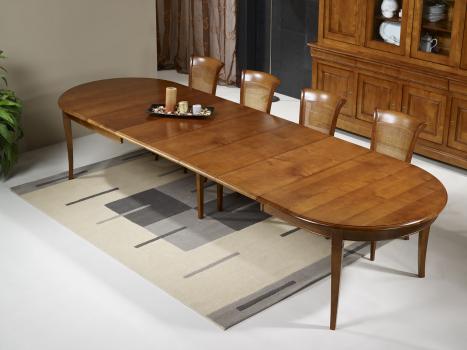 Mesa de comedor Ovalada Julia 180*120 fabricada en madera de Cerezo macizo al estilo Louis Philippe con 5 extensiones