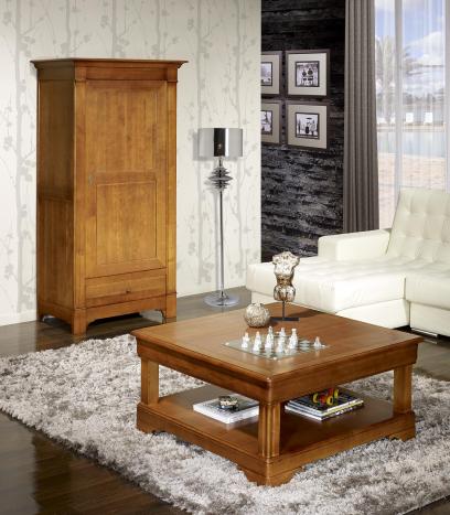 Mesa de centro Anna cuadrada fabricada en madera de cereza maciza estilo Louis Philippe 100x100(cm)