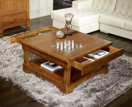 Mesa de centro Anna cuadrada fabricada en madera de cereza maciza estilo Louis Philippe 100x100(cm)