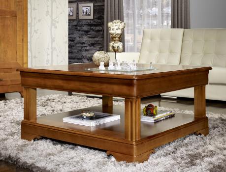 Mesa de centro Anna cuadrada fabricada en madera de cereza maciza estilo Louis Philippe 100x100(cm)