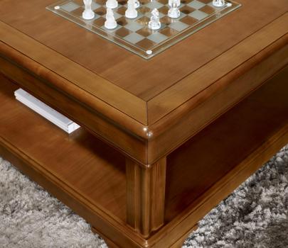 Mesa de centro Anna cuadrada fabricada en madera de cereza maciza estilo Louis Philippe 100x100(cm)