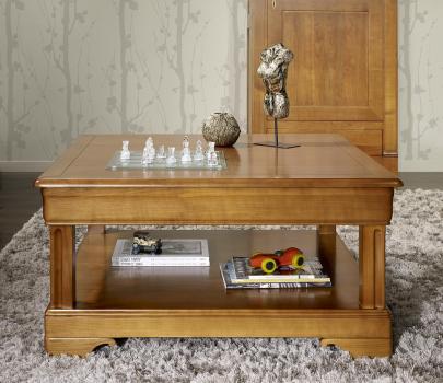 Mesa de centro Anna cuadrada fabricada en madera de cereza maciza estilo Louis Philippe 100x100(cm)