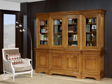 Biblioteca Anne Laure  de 2 cuerpos y 4 puertas fabricada en madera de cerezo macizo al estilo Louis Philippe 