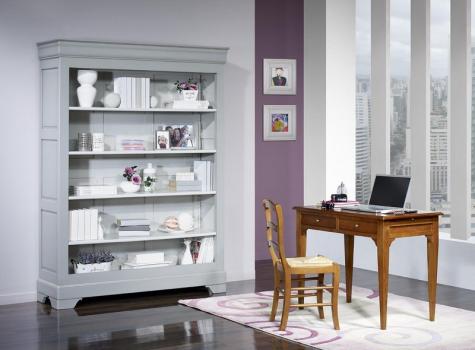 Estantería Librería Emma fabricada en madera maciza de Cerezo al estilo Louis Philippe acabado Pátina Gris