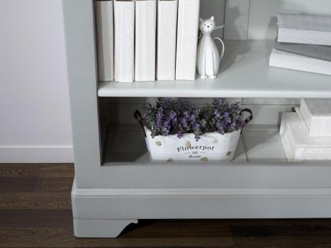 Estantería Librería Emma fabricada en madera maciza de Cerezo al estilo Louis Philippe acabado Pátina Gris