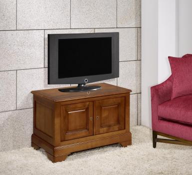 Mueble TV con 2 puertas Maryse fabricado en madera de cerezo macizo al estilo Louis Philippe