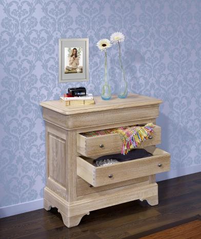 Cómoda Guillermo de 4 cajones fabricada en madera maciza de roble macizo estilo Louis Philippe 