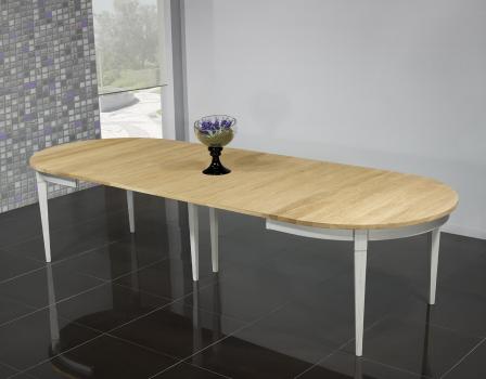 Mesa de comedor ovalada 160x120, 4 extensiones de 40 cm, fabricada en madera de roble macizo al estilo Louis Philippe acabado roble cepillado