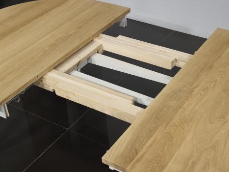 Mesa de comedor ovalada 160x120, 4 extensiones de 40 cm, fabricada en madera de roble macizo al estilo Louis Philippe acabado roble cepillado