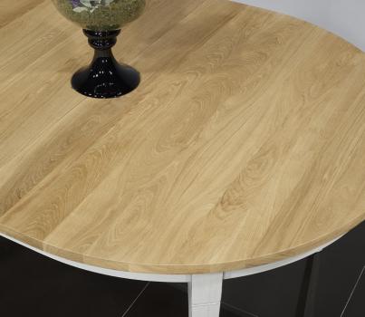 Mesa de comedor ovalada 160x120, 4 extensiones de 40 cm, fabricada en madera de roble macizo al estilo Louis Philippe acabado roble cepillado