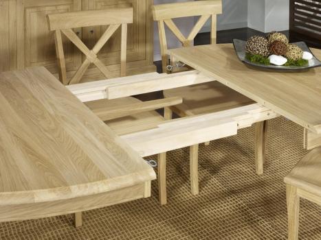 Mesa de comedor ovalada Talita fabricada en madera de Roble Macizo al estilo Louis Philippe 170x110 + 5 extensiones de 40 cm