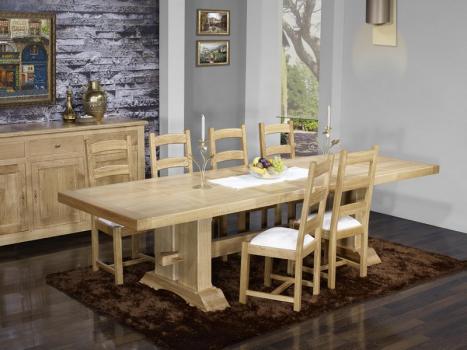 Mesa de comedor rectangular 220x100 Monasterio fabricada en madera de roble sólido + 2 extensiones de 40cm